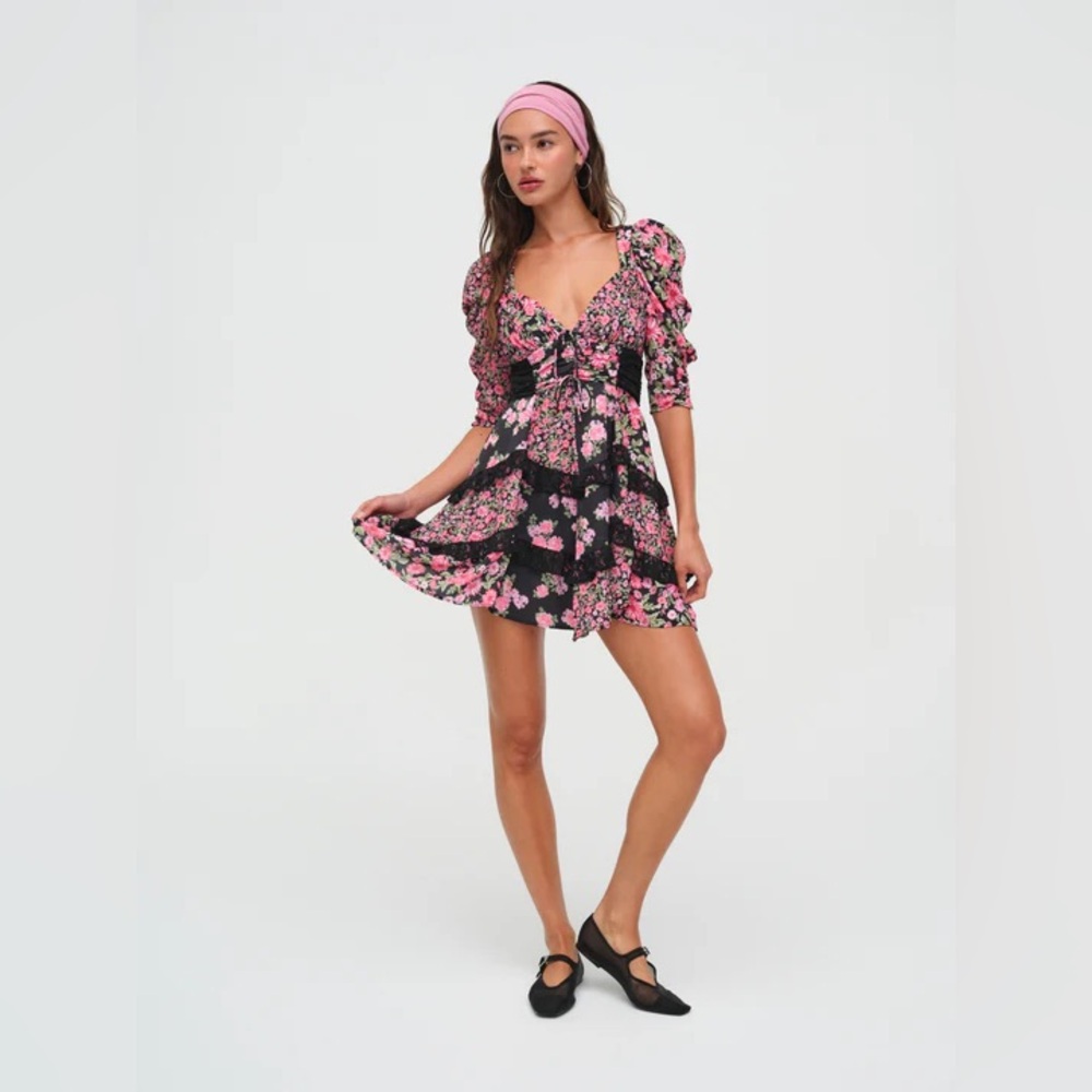 NWT For Love and Lemons Rosalyn Mini Dress (Black Floral)